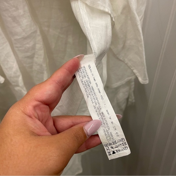 ZARA White Linen Asymmetric Ruffle Low Tunic Sz M - Picture 9 of 9